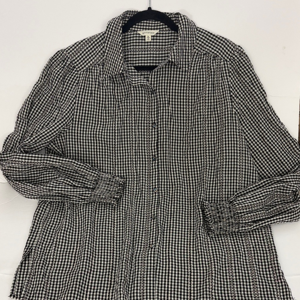 Max Studio Black and White Gingham Shirt
